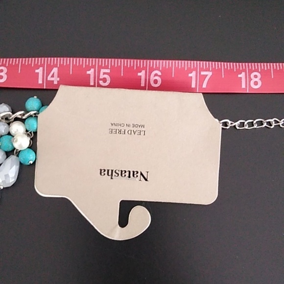 NEW Natasha Statement Necklace with Faux Turquoise Pearls and Faceted Lucite - Picture 10 of 16